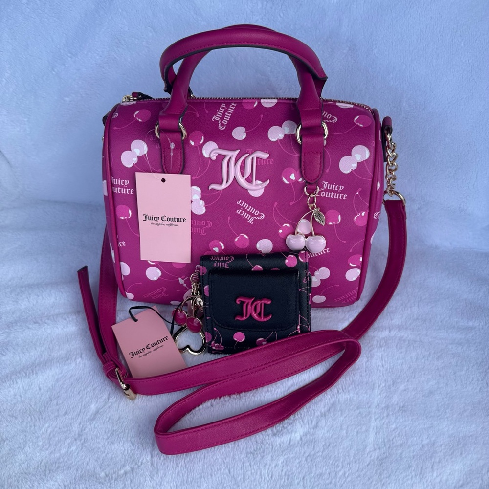 JUICY COUTURE CHERRY ON TOP SATCHEL & MINI ENVELOPE WALLET BUNDLE
